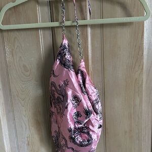 Pink Dragon-Print Satin Crop Top